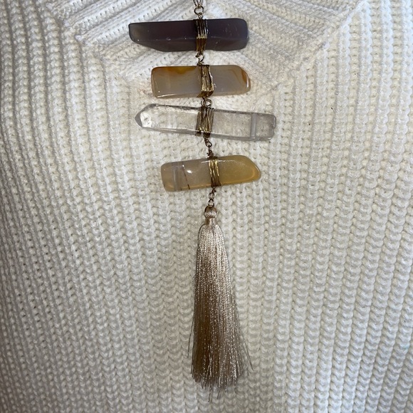 Faux Amethyst and Crystal Fringed Tassel  Necklace - Picture 1 of 3